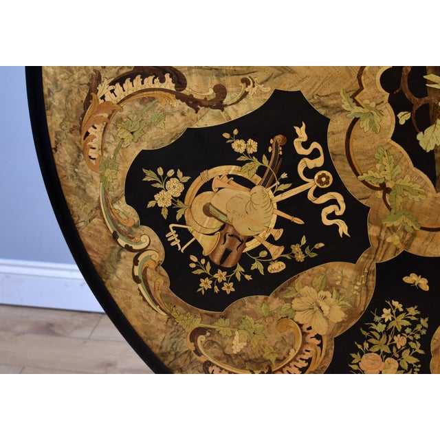 19th Century Victorian English Burr Walnut & Marquetry Circular Breakfast Table For Sale - Image 11 of 18