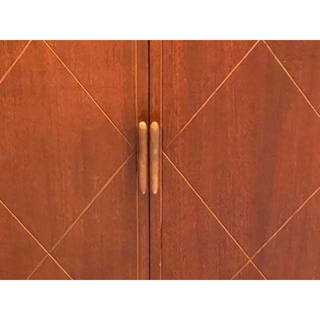 Mid 20th Century Pair of French MCM Brass Inlaid Mahogany and Ebony Side Cabinets For Sale - Image 5 of 7