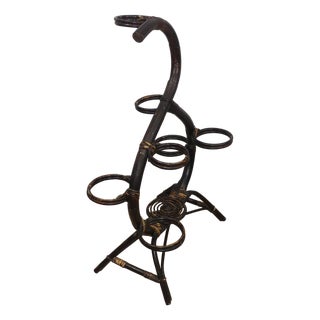 Bamboo Flower Stand with Shelf Bamboo Wood & Rattan Flower Stand, 1960s For Sale