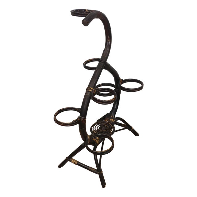 Bamboo Flower Stand with Shelf Bamboo Wood & Rattan Flower Stand, 1960s For Sale