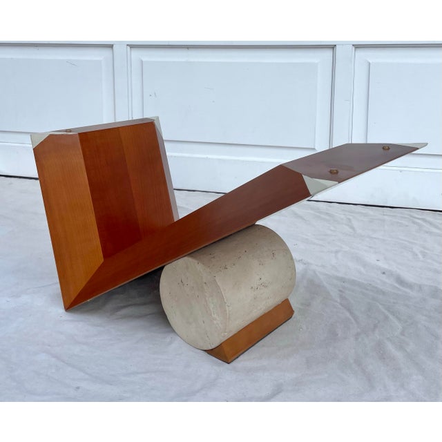 Italian Modern Valentino Coffee Table in Wood and Stone, Attributed to Emanuele Zenere for Cattelan Italia For Sale - Image 9 of 12