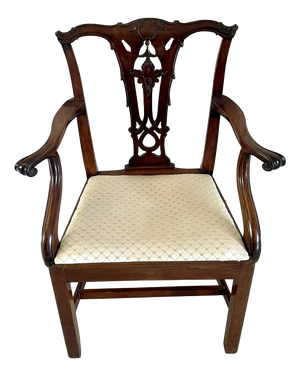 Antique George III Carved Mahogany Elbow Chair, 1780s
