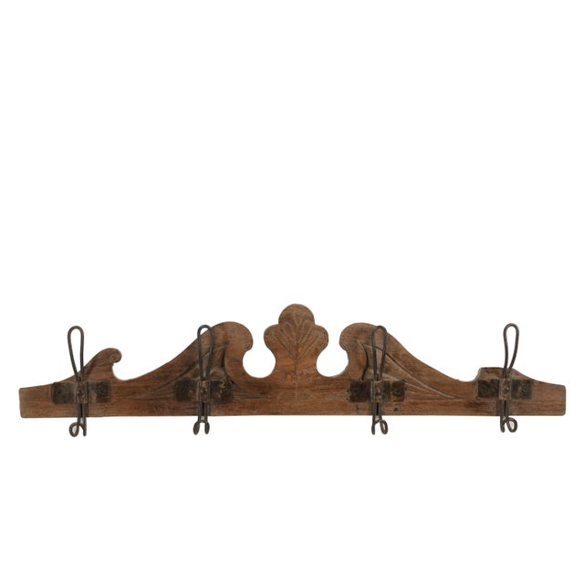 Far Pavilions 1990s Rustic Wall Mounted Coat Rack With 4 Hooks | 30" Distressed Wood Entryway Organizer | Farmhouse Mudroom Decor | Handcrafted Wall Panel For Sale - Image 4 of 5