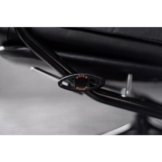 Set of Mid-Century Modern Danish Black Leather Swivel Chair & Ottoman from Unico, 1970s For Sale - Image 15 of 18