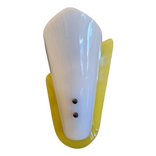 Small Vintage Wall Lamp with White Plastic Shade on Yellow Plastic Holder, 1970s For Sale
