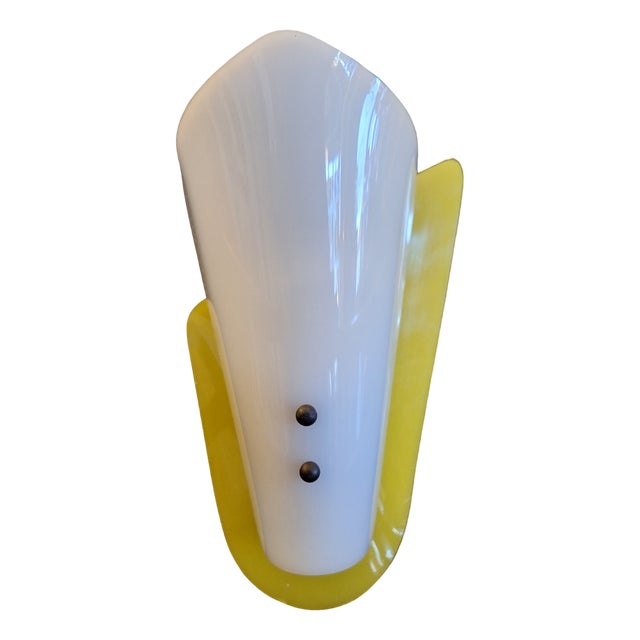 Small Vintage Wall Lamp with White Plastic Shade on Yellow Plastic Holder, 1970s For Sale