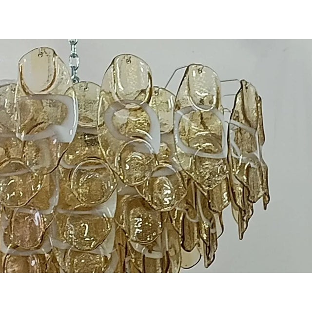 Mid-Century Amber and White Murano Glass Chandelier, 2000s For Sale - Image 4 of 10