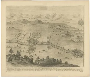 T. Baptist and D. Stoopendaal, Illustration of the Camp of Labienus and Camulogenus, 1753, Print