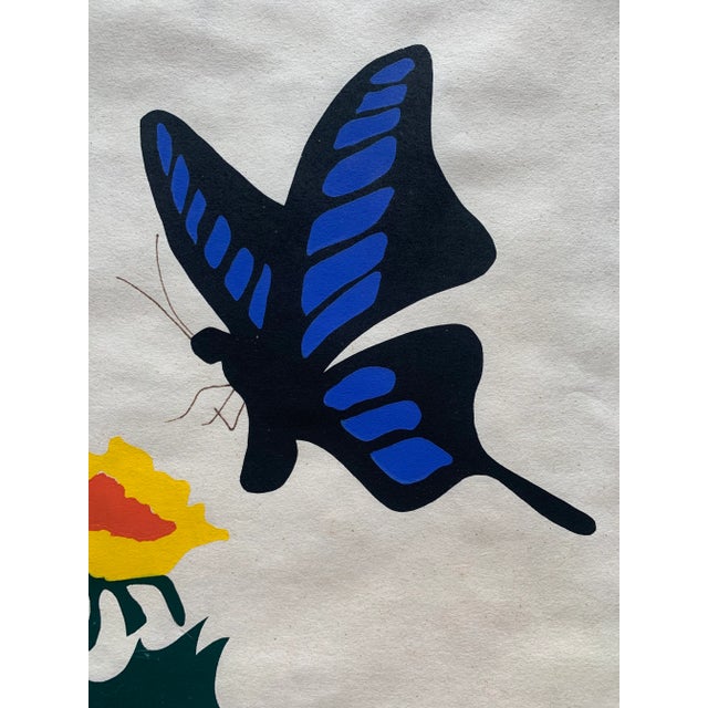 1970s Original Gouache Painting of Flower and Butterfly For Sale - Image 4 of 6