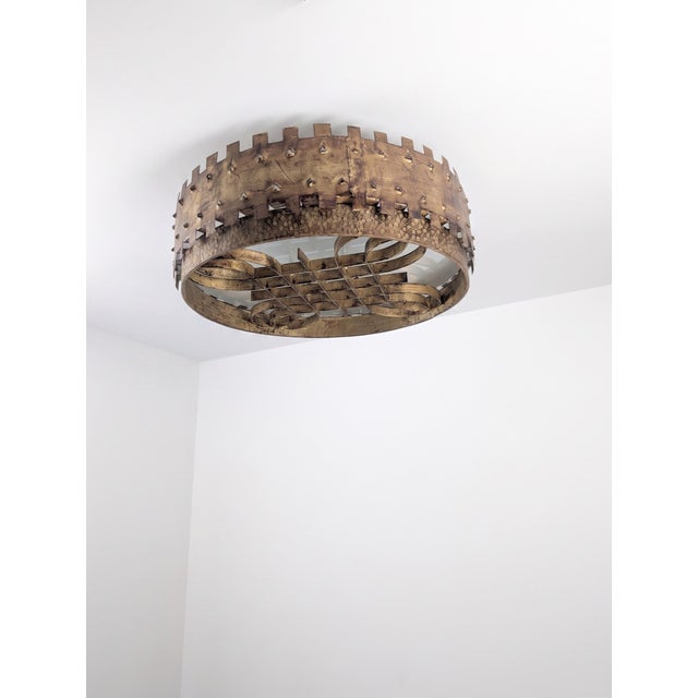 Gold Mid-Century Brutalist Ceiling Lamp in Gilded Wrought Iron, 1940s For Sale - Image 8 of 12