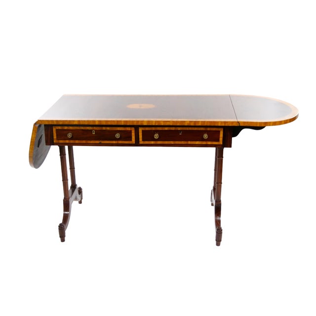English Mahogany Drop-Leaf Console Table / Inlaid Decoration, Mid 19th Century For Sale In New York - Image 6 of 14