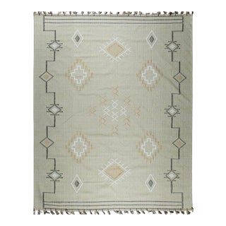 4x6 Ivory Hand-Knotted Wool Diamond Bordered Field Geometric Modern Carpet Rug For Sale