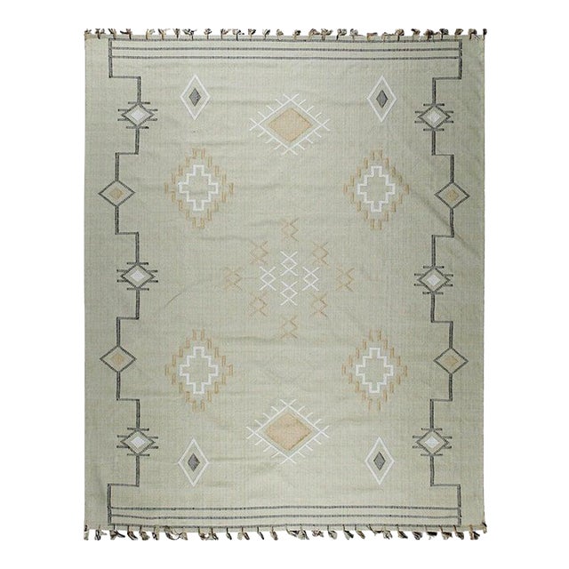 4x6 Ivory Hand-Knotted Wool Diamond Bordered Field Geometric Modern Carpet Rug For Sale