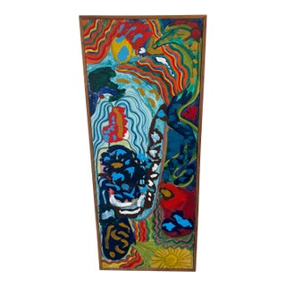 Tall and Thin 1980s Abstract Painting, Giving a Picaso Basqueat Feel For Sale