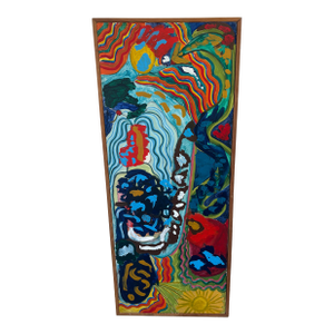 Tall and Thin 1980s Abstract Painting, Giving a Picaso Basqueat Feel