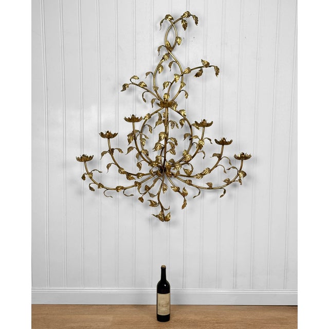 Original 1970's Rococo Tole Wall Hanging Candle Holder Monumental Sized 47" Tall by 39" wide Sculptural Metal with...