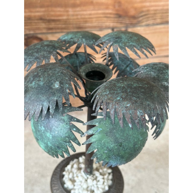 Traditional Vintage Verdigris Metal Palm Tree Sculpture in Classical Urn For Sale - Image 3 of 11