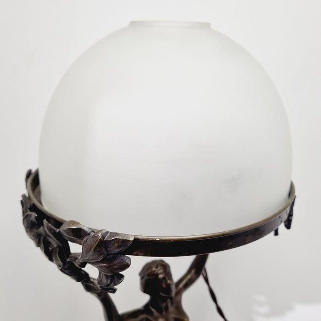 Brown Art Nouveau Bronze and Glass Table Lamp, 1920s For Sale - Image 8 of 17