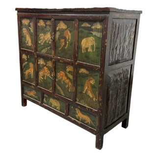 Asian Hand Painted & Lacquered Wood Cabinet, Vintage For Sale