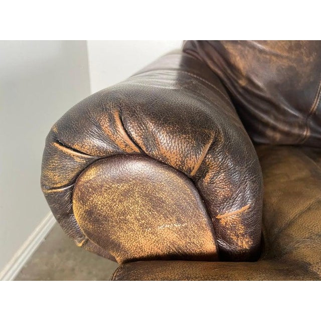 Vintage Distressed Leather Sofa With Lion Paw Feet For Sale In Los Angeles - Image 6 of 16