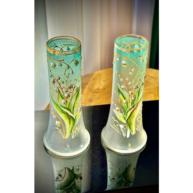 Art Nouveau Satin Glass Lily of the Valley Vases from Legras, 1890s, Set of 2 For Sale - Image 13 of 17