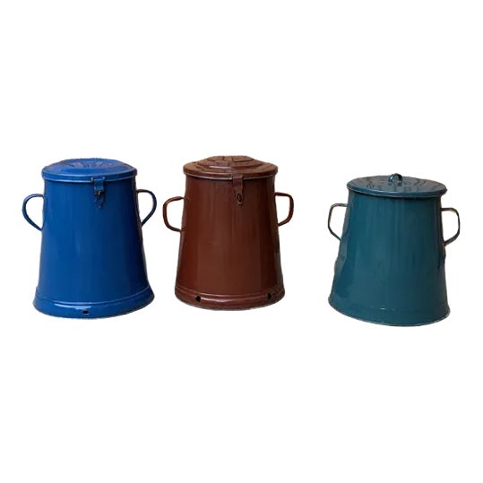 Mid-Century Blue Enamel Bins, 1950s, Set of 3 For Sale