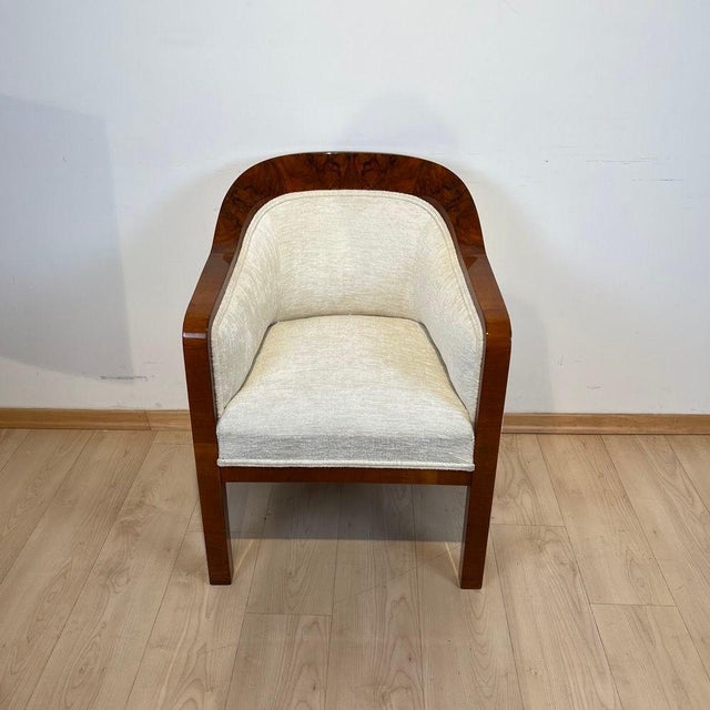 Biedermeier Bergege Chair in Walnut & Creme Velvet, Austria, 1840s For Sale - Image 3 of 18
