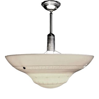 Modern Milk Glass and Chrome Streamline Modern Pendant, 1940s For Sale