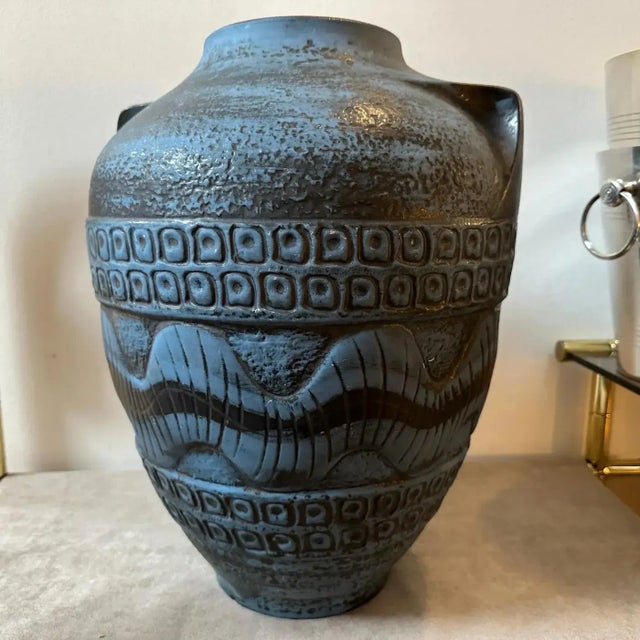 1963 Modernist Blue and Gray Ceramic German Vase by Carstens Tonnieshof For Sale - Image 6 of 10