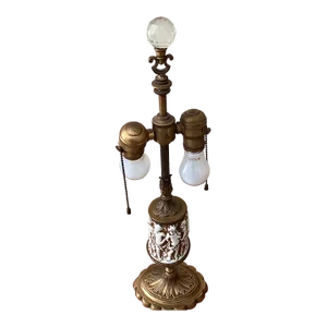 Early 20th Century Crest Company of Chicago Brass Lamp Porcelain Ornament With Base