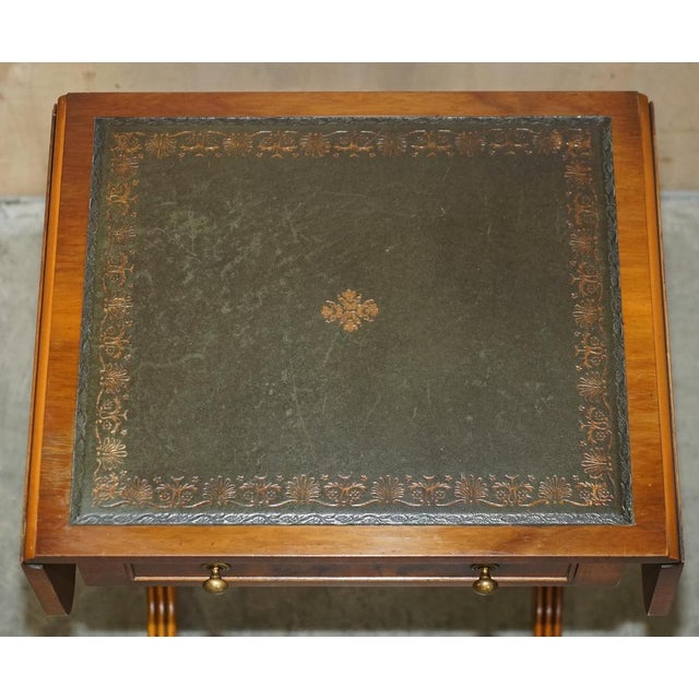 Extending Green Leather & Burr Yew Wood Side Table from Bevan Funnell For Sale - Image 13 of 18