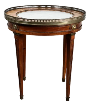 Antique French Louis XVI-Style Mahogany Marble Top Bouillotte Table C. Early 20th Century