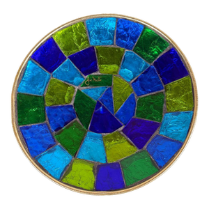 Mid-Century Jon Matin Mosaic Blue & Green Foil Glass Catchall Bowl