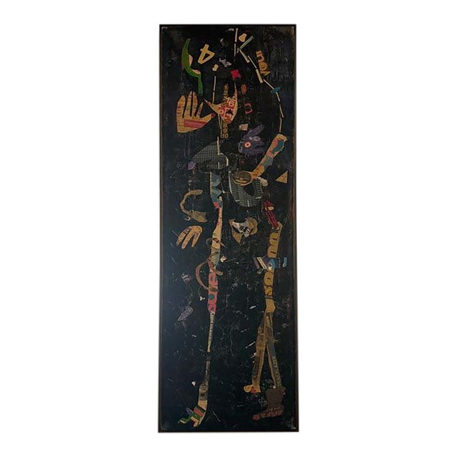 Late 20th Century Large 61" Vertical Mixed-Media Collage "Musician" by Fern Samuels (Arc Gallery Founder) For Sale