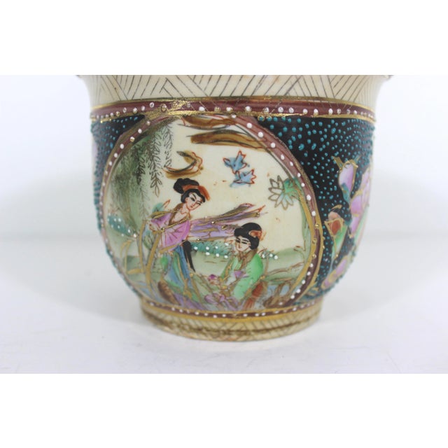 Ceramic Vintage Small Hand Painted Chinese Planter With Gold Details For Sale - Image 7 of 10