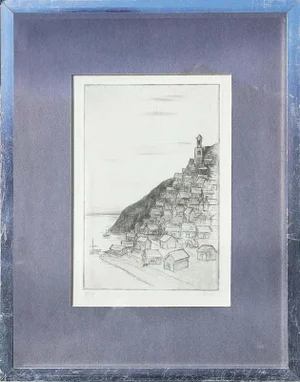 1970 “Hard Ground Roulette” Mountain Side Village Etching Edition 6/7 by Goebel, Framed