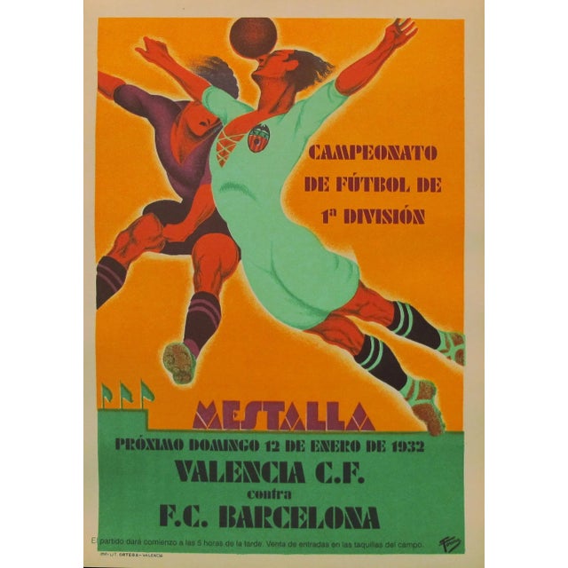 1932 Spanish Soccer Poster, Mestalla, Valencia vs. f.c. Barcelona, 12 Enero 1932 For Sale - Image 4 of 4