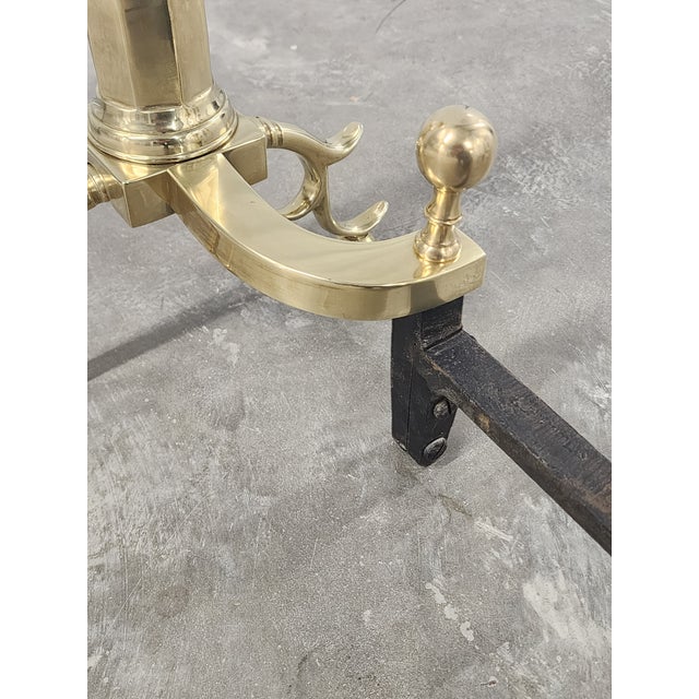 Vintage Federal Style Large Brass Andirons - A Pair For Sale - Image 13 of 13
