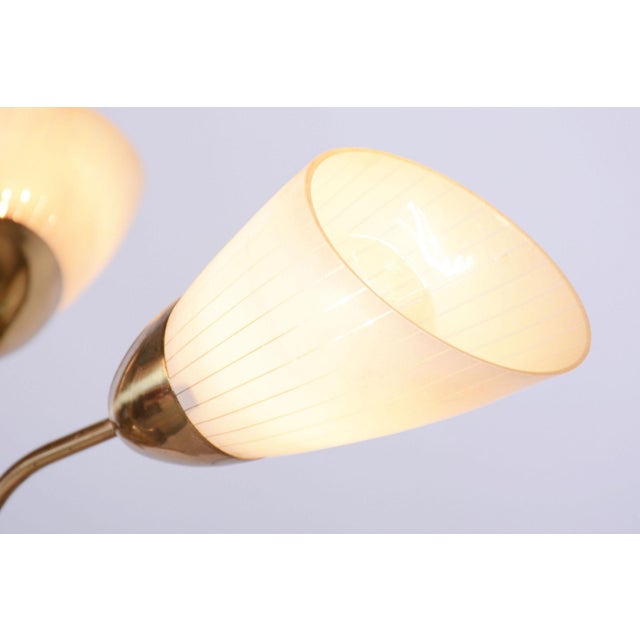 Metal Mid-Century Chandelier in Brass and Frosted Glass, Czech, 1950s For Sale - Image 7 of 12