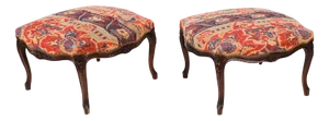 Large French Louis XIV Revival Walnut Ottomans, 19th Century, Set of 2