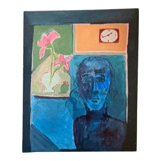 Large Vintage Abstract Oil Painting of a Lady by Artist JoAnne Fleming, 40” X 32” For Sale