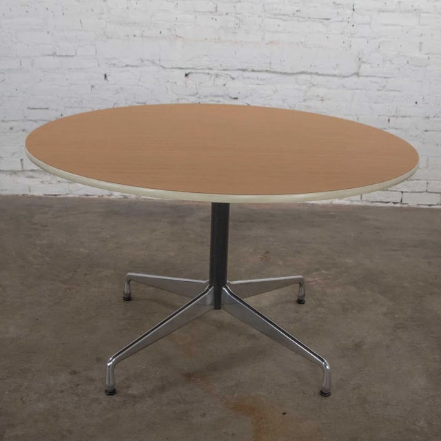 Eames Herman Miller Round Tables Universal Base Wood Grain Laminate Top For Sale - Image 13 of 13