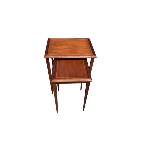 Vintage Mahogany Nesting Tables Gold Inlay Refinished Mid Century Lb Van Server For Sale - Image 9 of 10