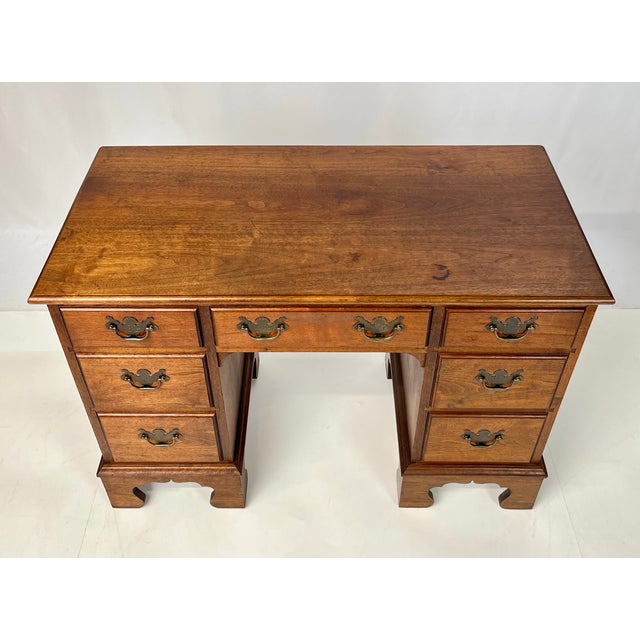 Vintage Chippendale Style Solid Walnut Kneehole Desk For Sale - Image 10 of 14