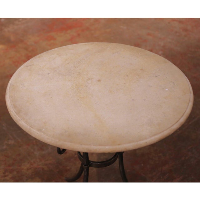 French Late 20th Century French Wrought Iron Bistrot Table With Limestone Top For Sale - Image 3 of 8