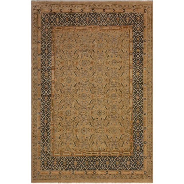 Tan 1980s Traditional Semi-Vintage Distressed Low-Pile Tan/Teal Blue Wool Rug - 7'11 X 9'11 For Sale - Image 8 of 8