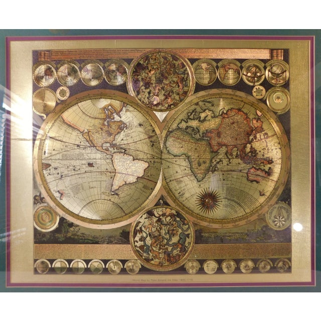 Large Vintage Ornate Gold World Map Framed & Matted Mahogany Wood Wall Picture For Sale In West Palm - Image 6 of 10