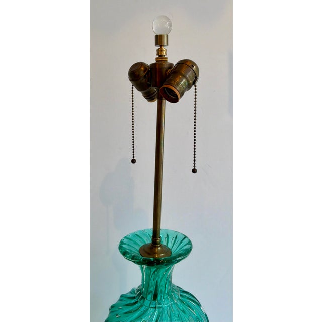 Unique Vintage Italian Murano Teal Glass Table Lamp, acrylic base, textured glass, circa 1980’s