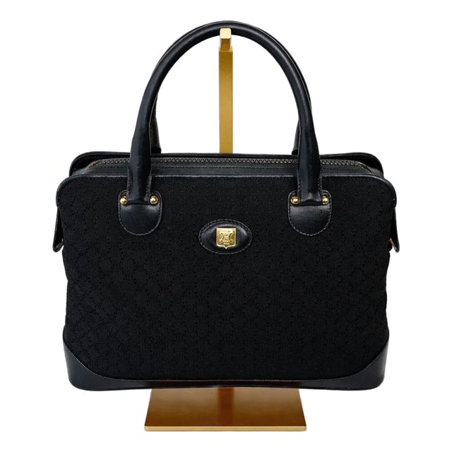Celine Black Leather Macadam Triomphe Top Handle Bag, C. 2002 For Sale