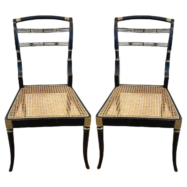 Set of Regency Style Chairs with Cane Seats, 1920s For Sale